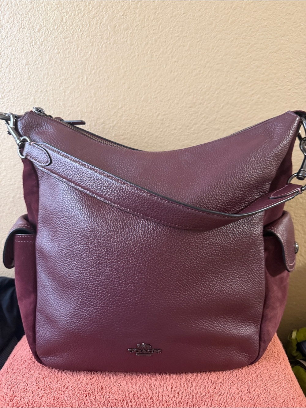 Coach Pebble Leather Shoulder Bag in Wine